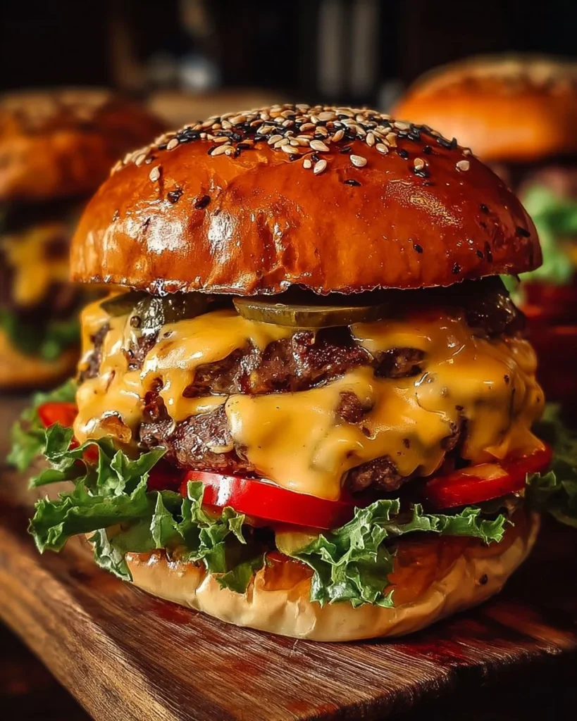 Delicious Crack Burgers stacked with toppings on a plate