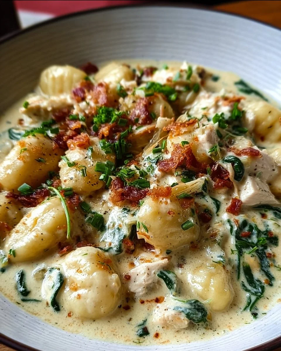 Creamy Crack Chicken Gnocchi dish served in a bowl with herbs and ingredients