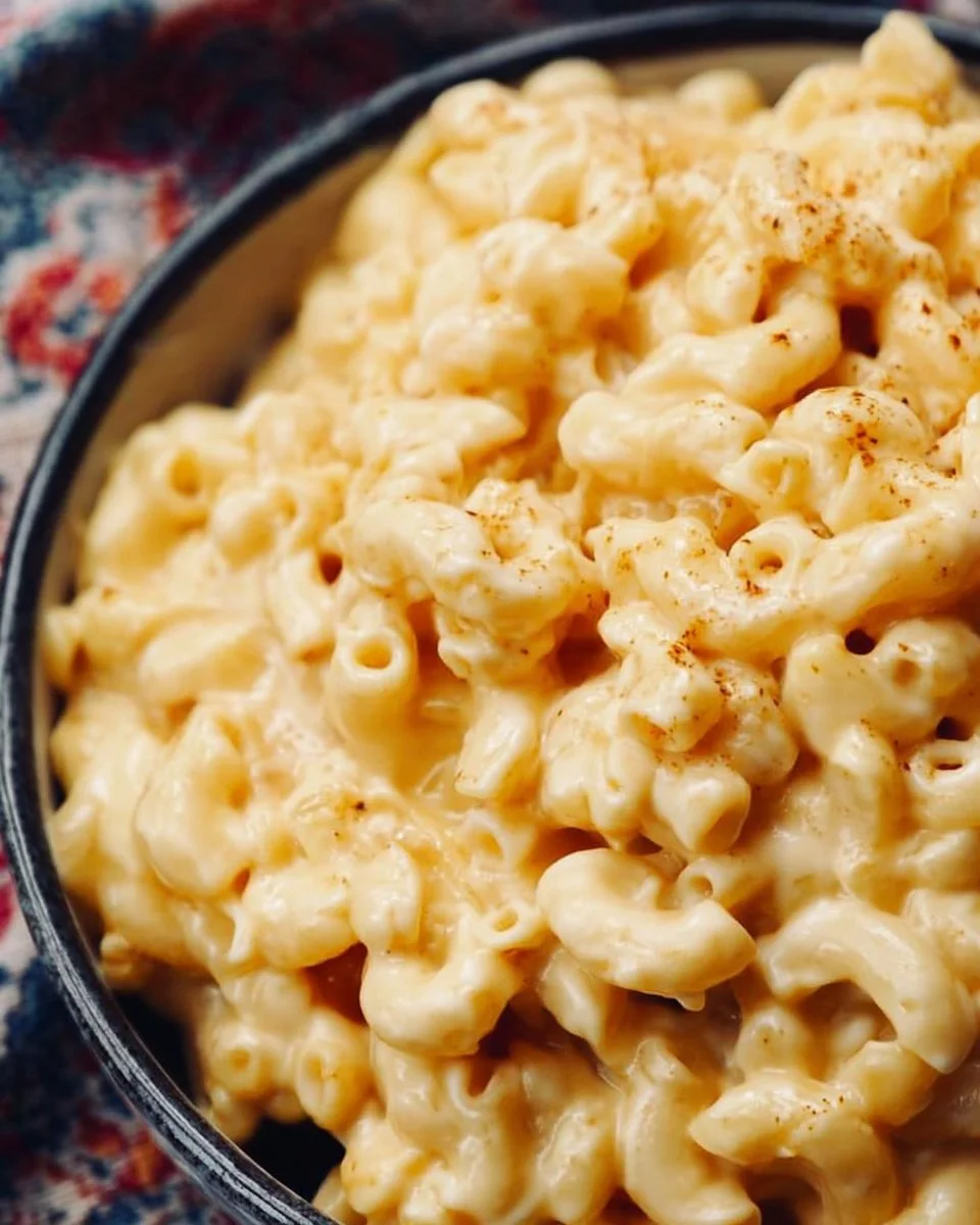 Creamy one pot mac and cheese recipe with melted cheese and pasta.