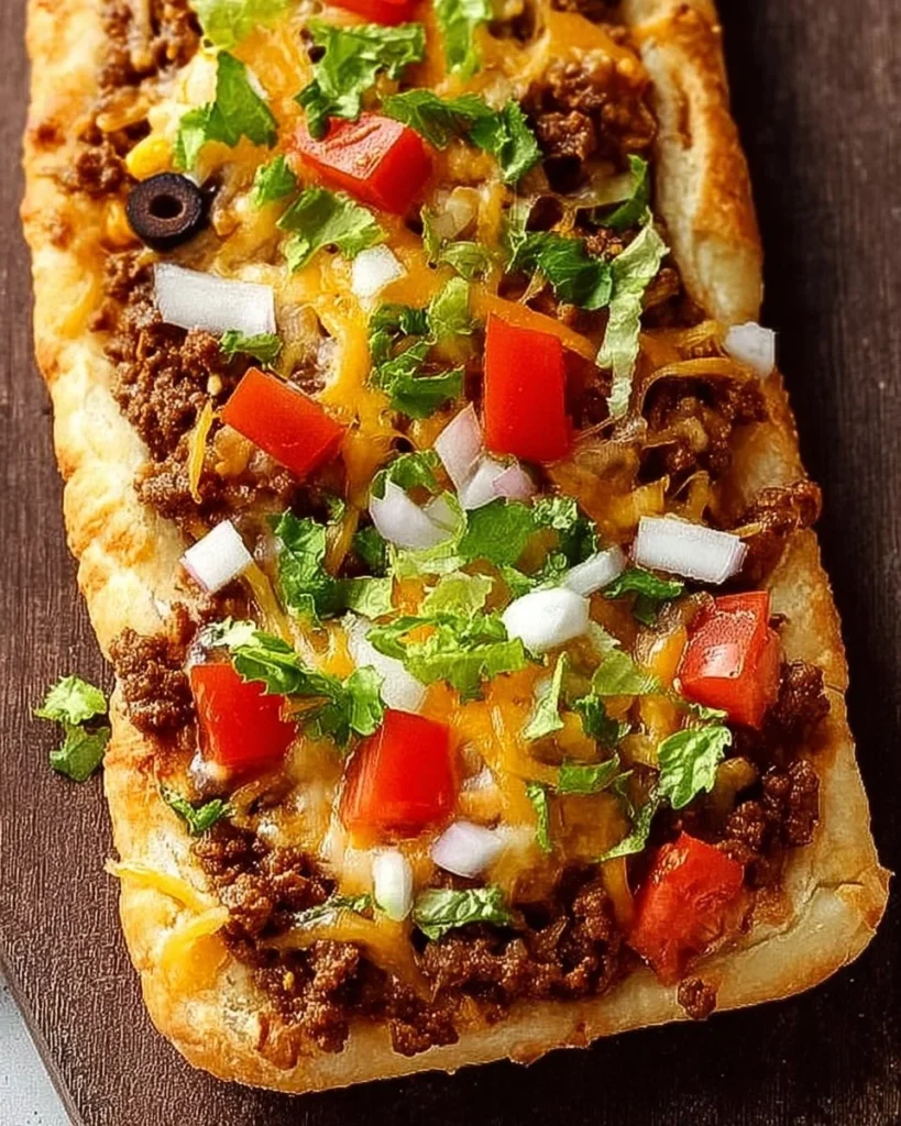 Delicious Crescent Roll Taco Pizza with toppings
