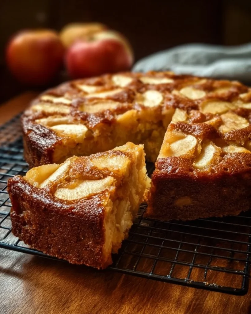 Delicious fresh apple cake with apple slices and spices on top