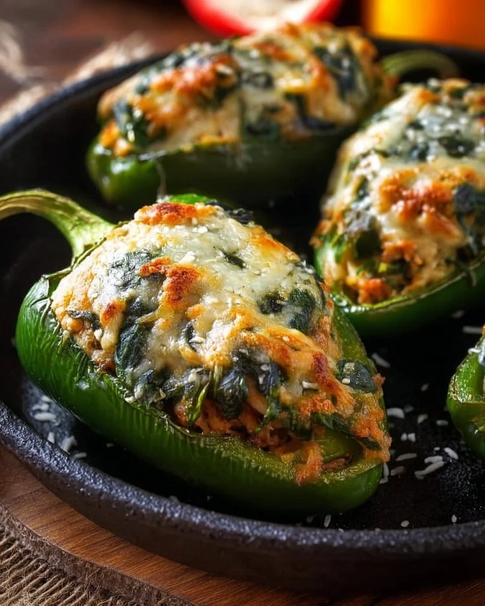Delicious stuffed poblano peppers filled with savory ingredients.