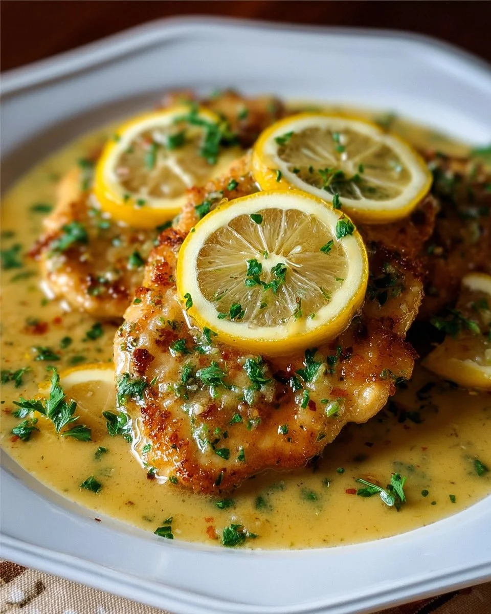 Delicious Chicken Francese with lemon butter sauce served on a plate