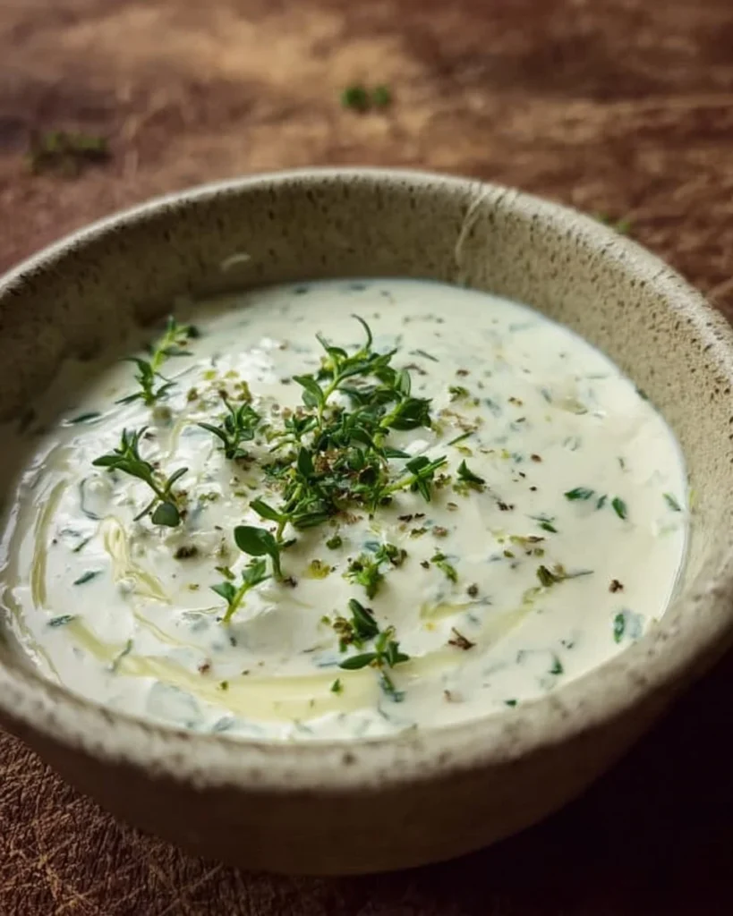 Easy creamy herb sauce with thyme served in a bowl