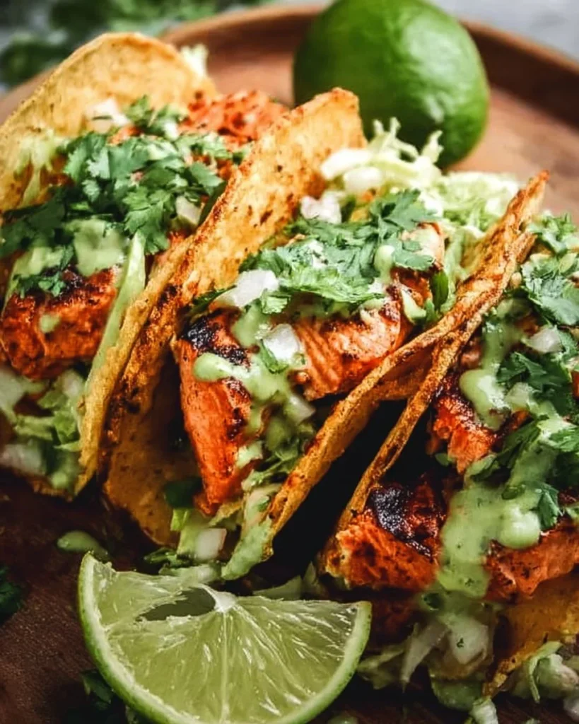 Delicious easy salmon tacos served with fresh toppings