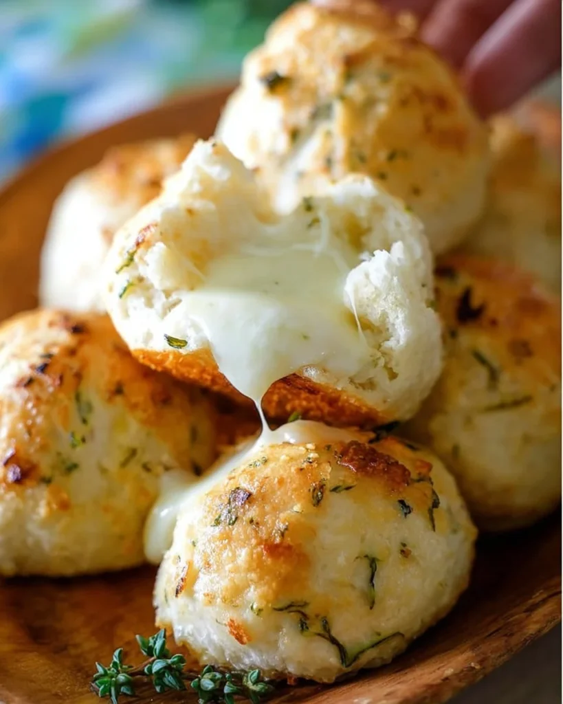 Golden-brown garlic herb cheese bombs ready to serve as appetizers