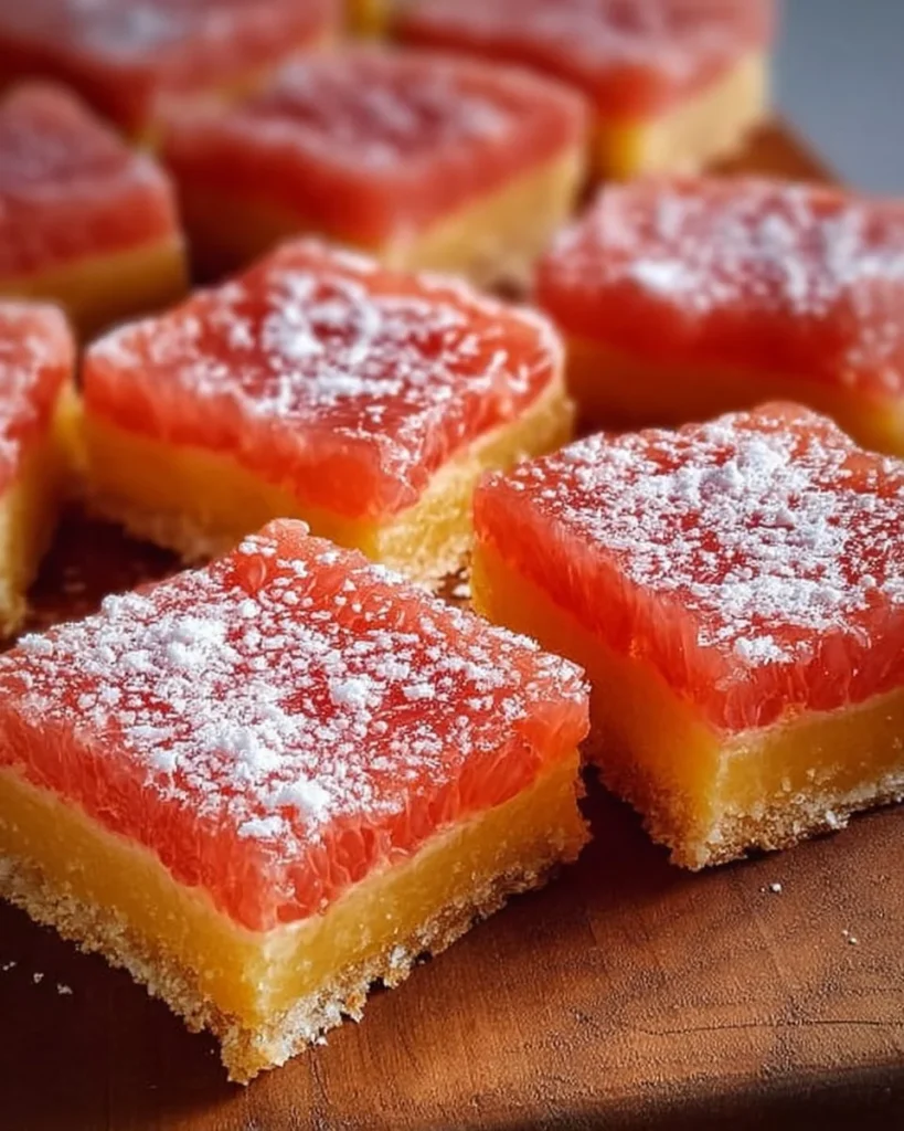 Delicious homemade grapefruit bars served on a platter with fresh grapefruit slices