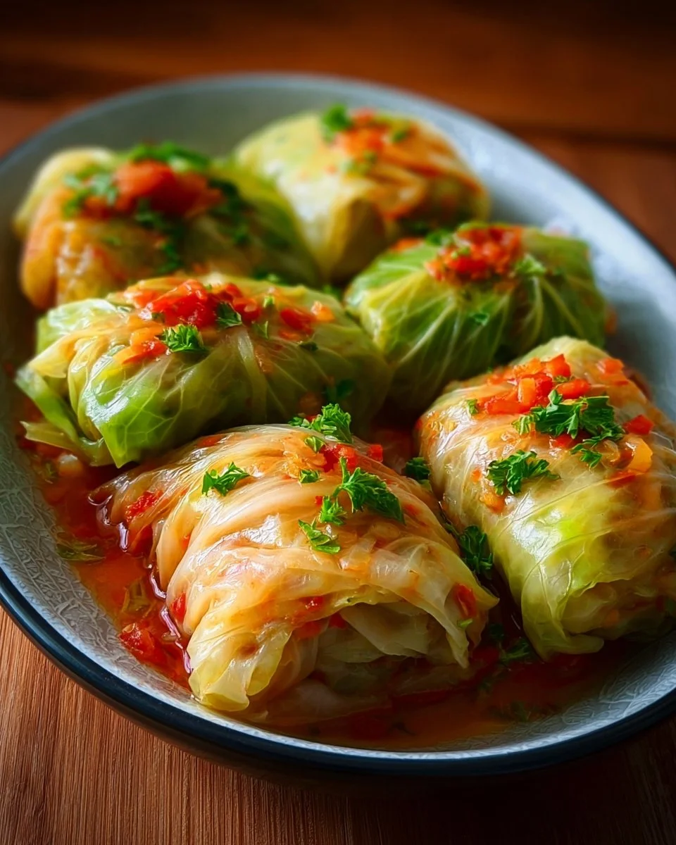 Healthy cabbage rolls filled with fresh ingredients for a nutritious meal.