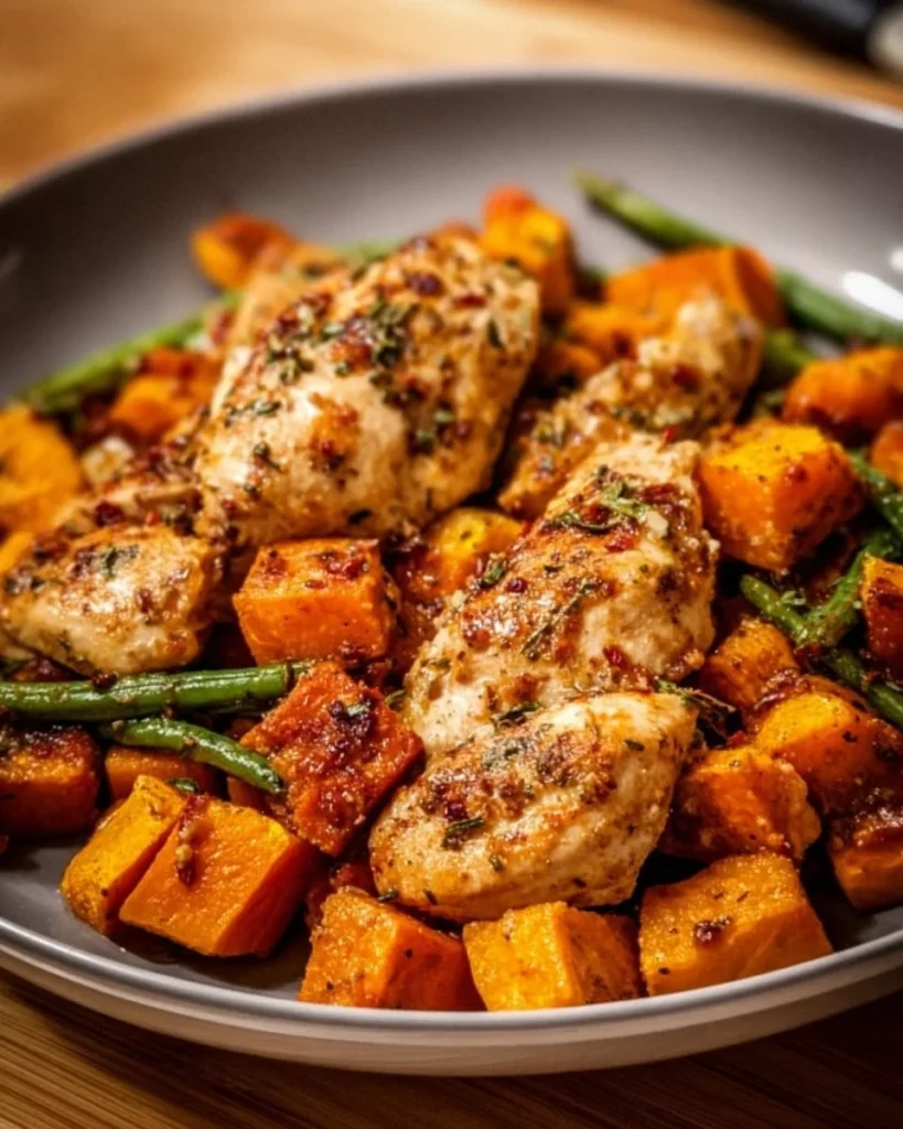 Healthy chicken and sweet potato dish with fresh ingredients