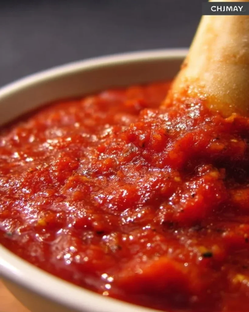 Bowl of homemade pizza sauce with fresh tomatoes and herbs
