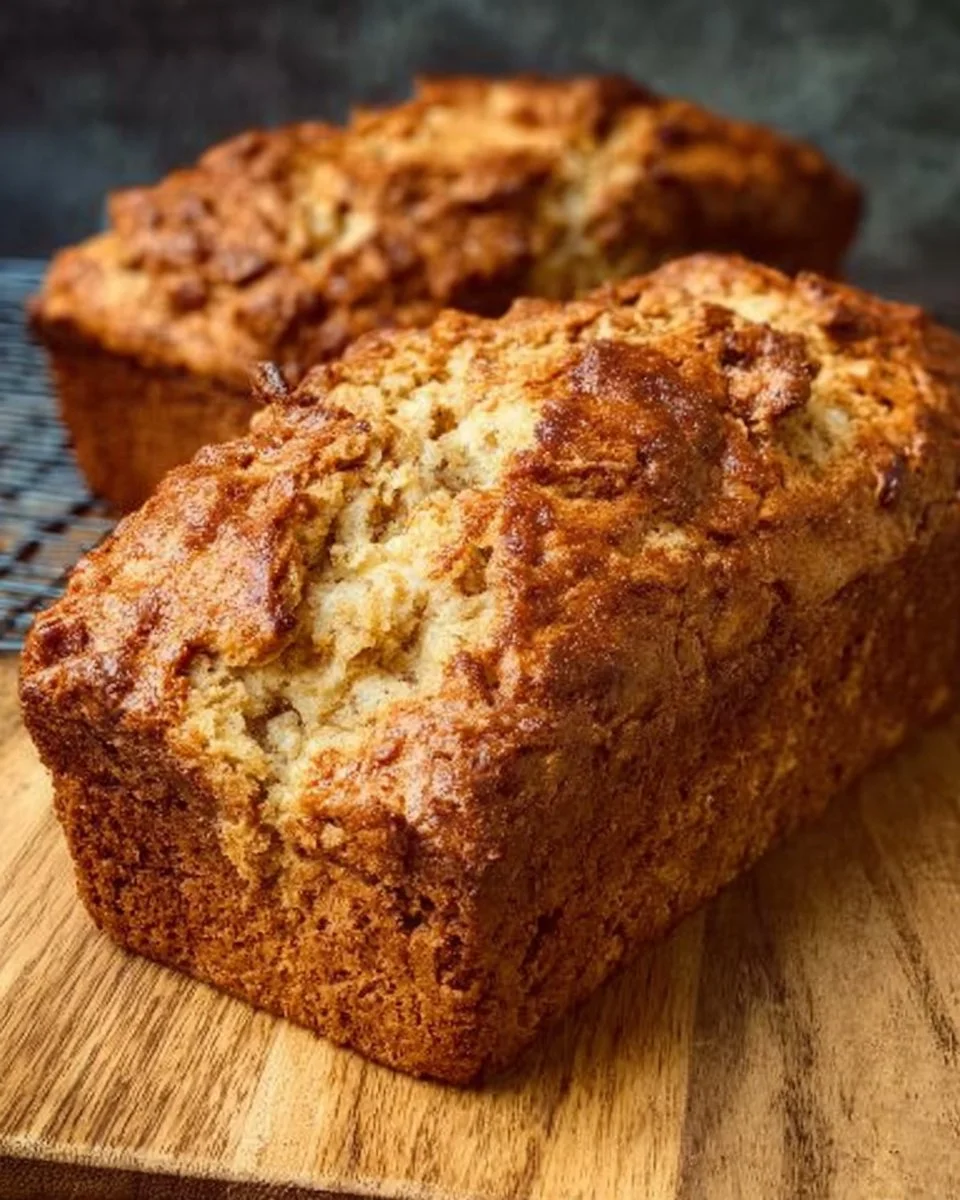 Loaf of incredible apple bread with slices displayed on a rustic wooden table.