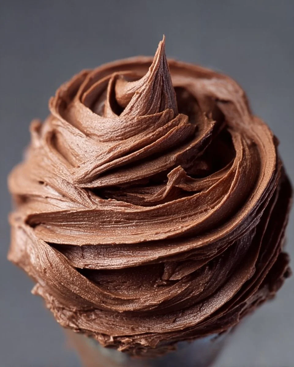 Irresistible chocolate buttercream frosting in a bowl with a spatula.
