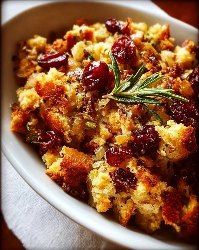 Irresistible cranberry stuffing served in a festive bowl