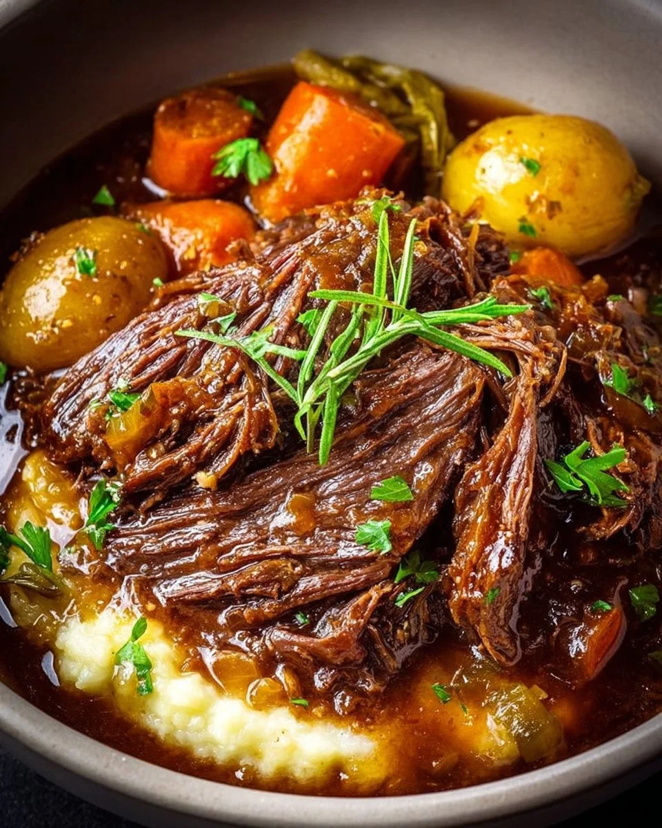 Delicious Mississippi Pot Roast served with sides in a rustic setting