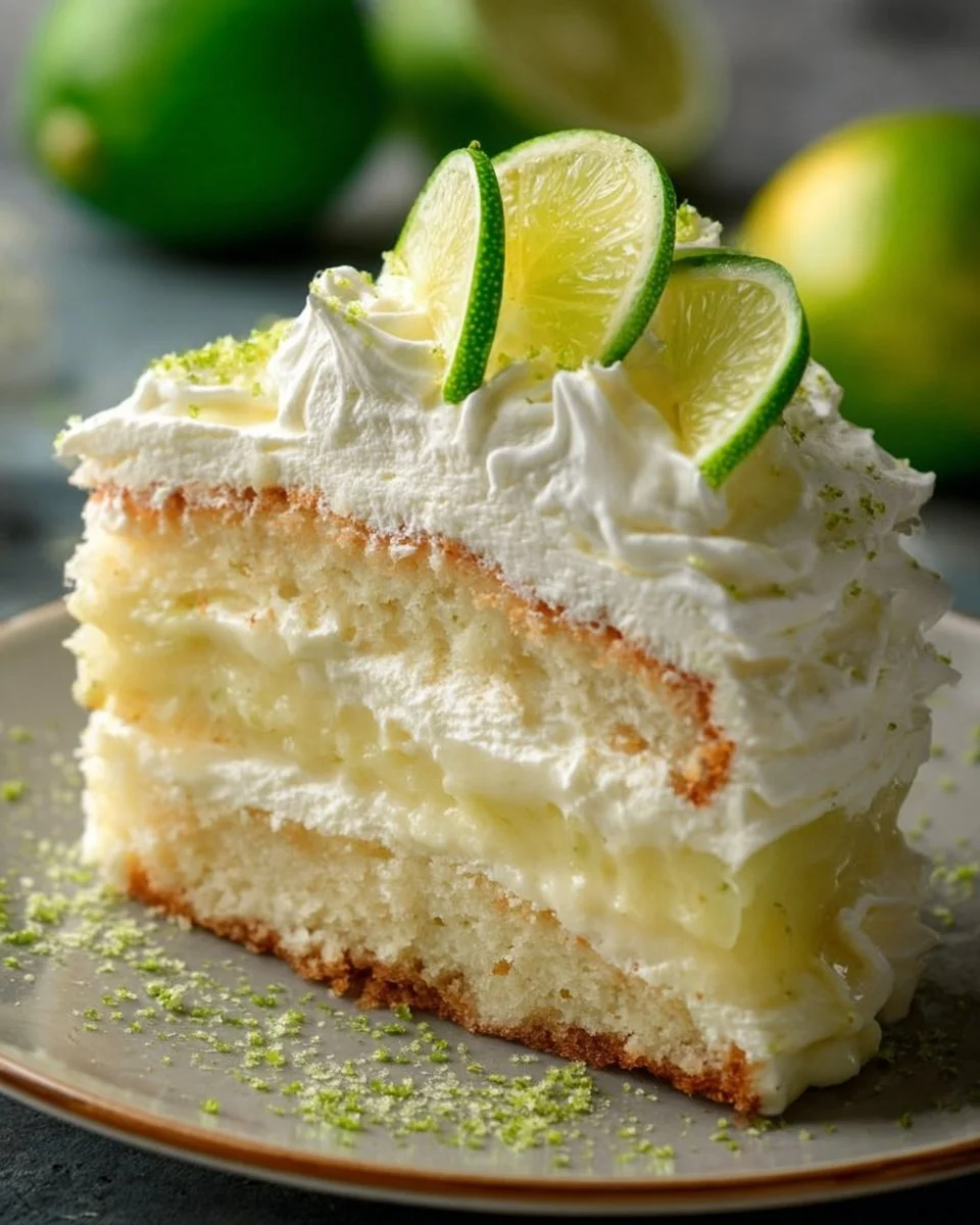 Delicious homemade Key Lime Cake with a lime zest frosting.