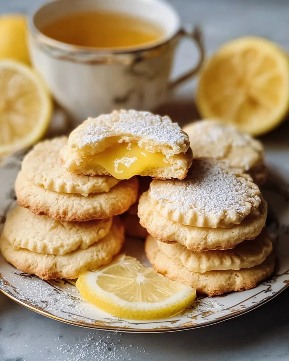 Lemon curd cookies with a shiny glaze on a white plate