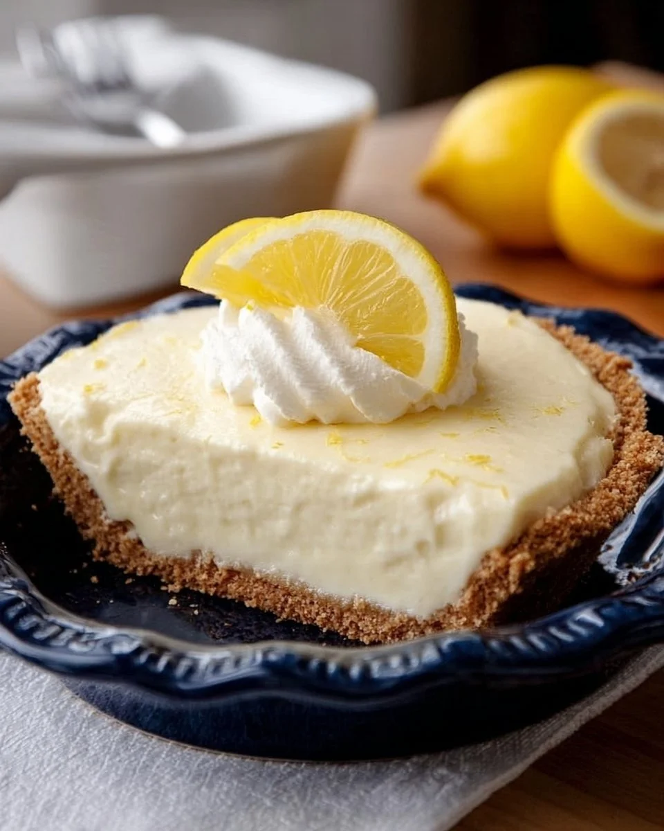 Delicious Lemon Icebox Pie served on a plate with fresh lemon slices