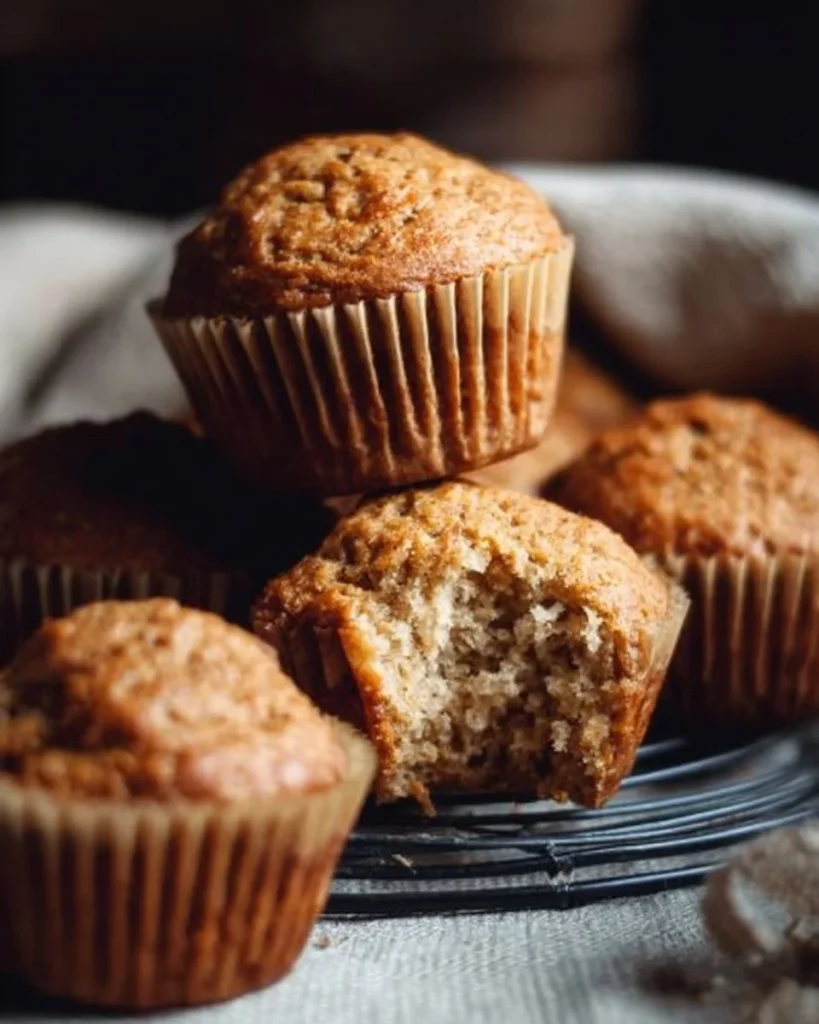 Freshly baked Maple Brown Sugar Muffins topped with a sweet glaze