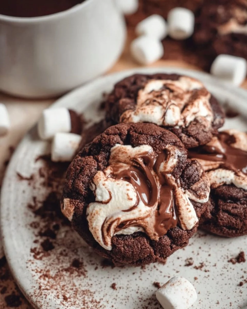 Marshmallow surprise hot cocoa cookies with melting chocolate and marshmallows