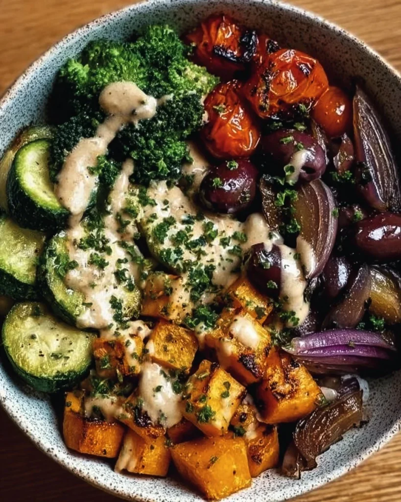 Colorful Mediterranean Veggie Bowls with fresh vegetables and grains.