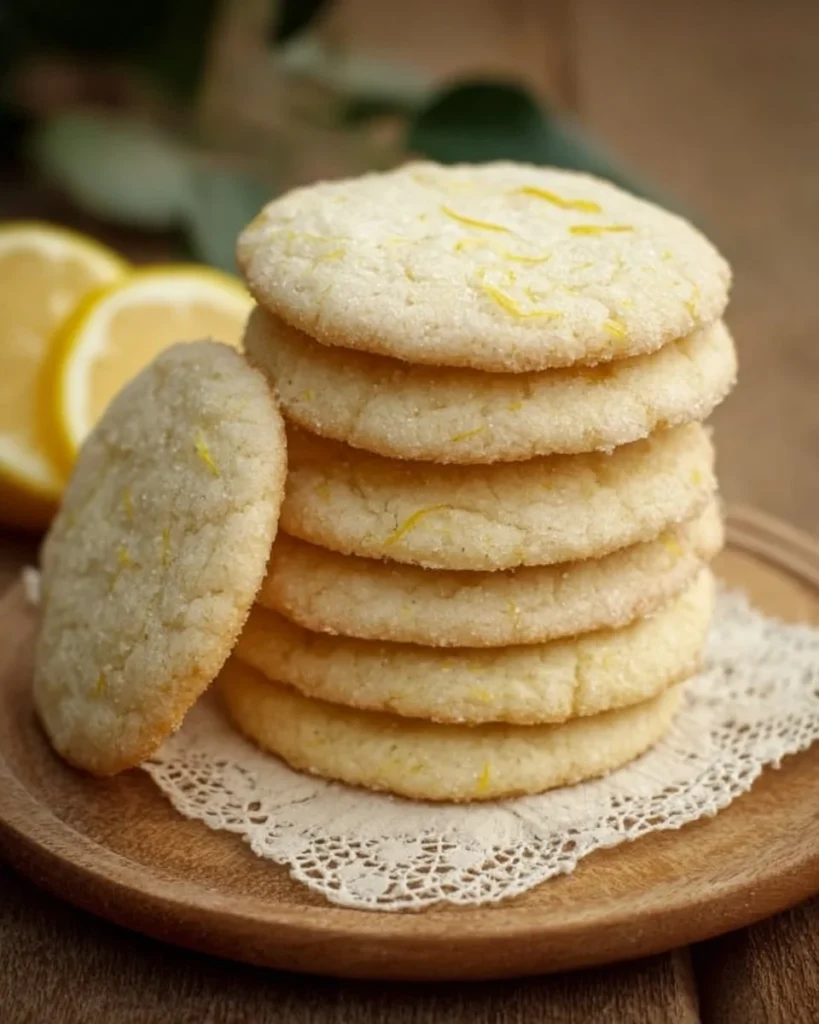Freshly baked Meyer Lemon Cookies on a plate with lemon zest garnish
