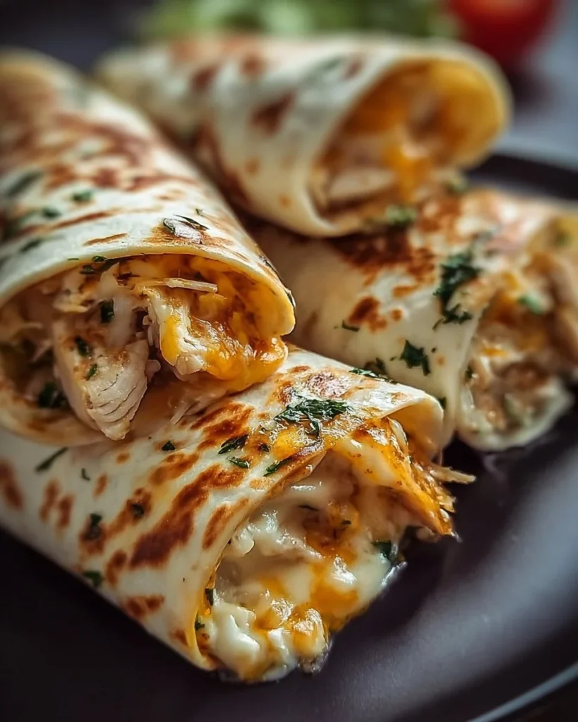 Delicious cheesy garlic chicken wraps ready to be served