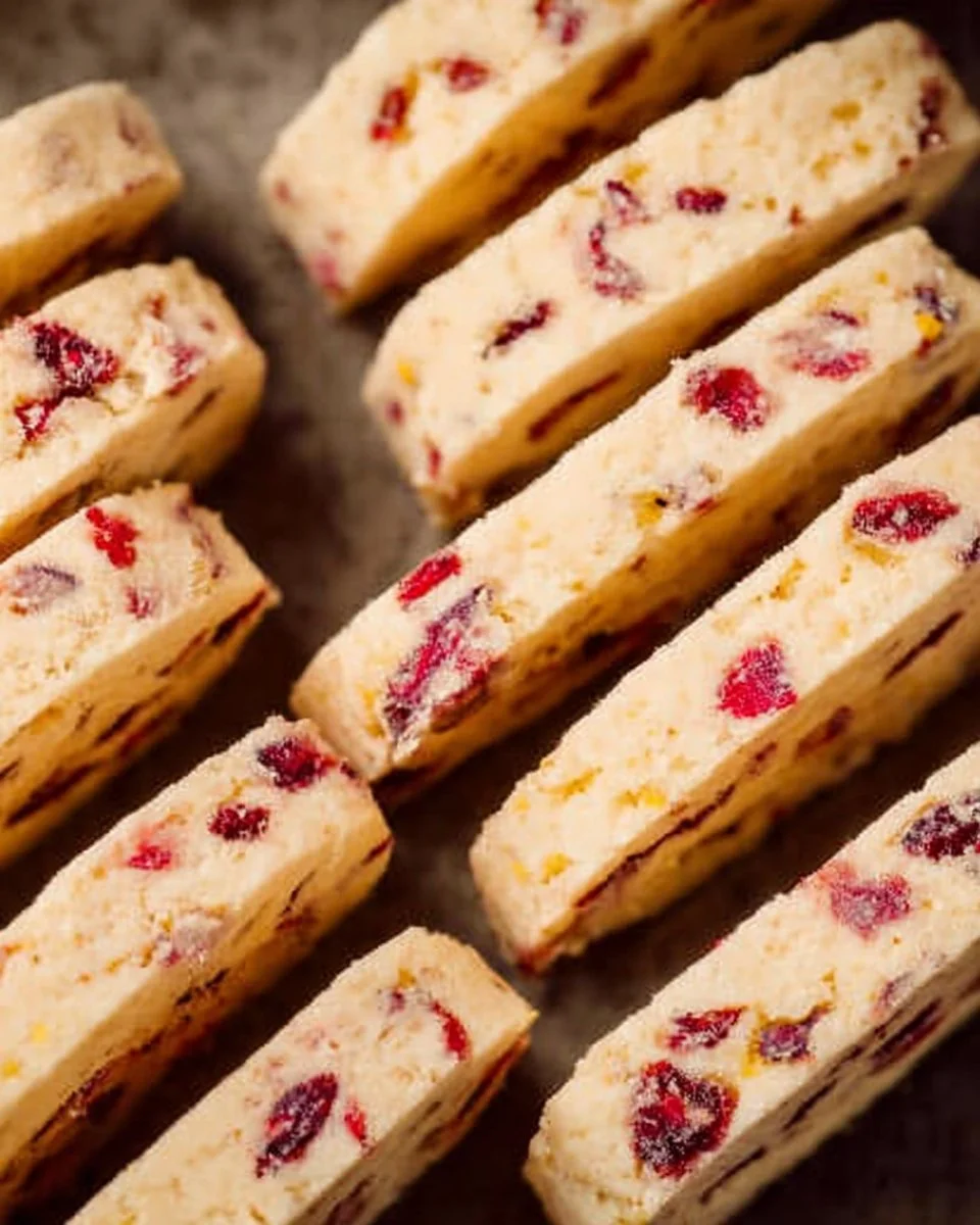 Plate of Orange Cranberry Shortbread Cookies with fresh cranberries and oranges.