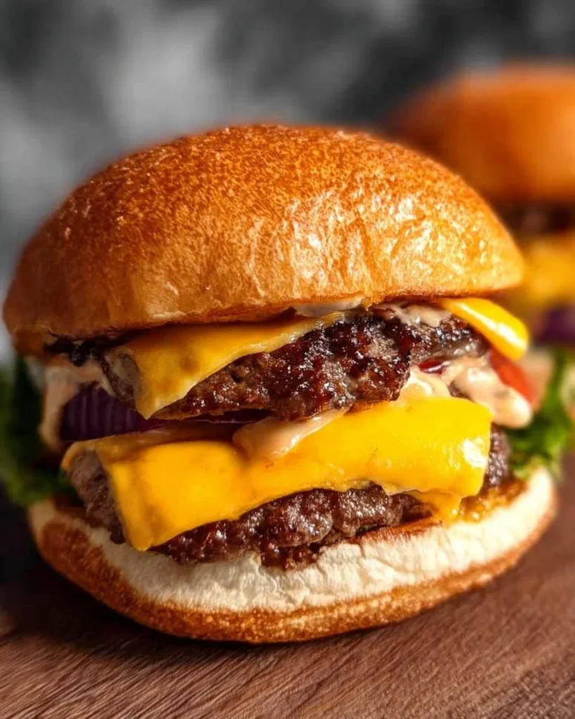 Delicious homemade smash burgers on a grill ready to serve