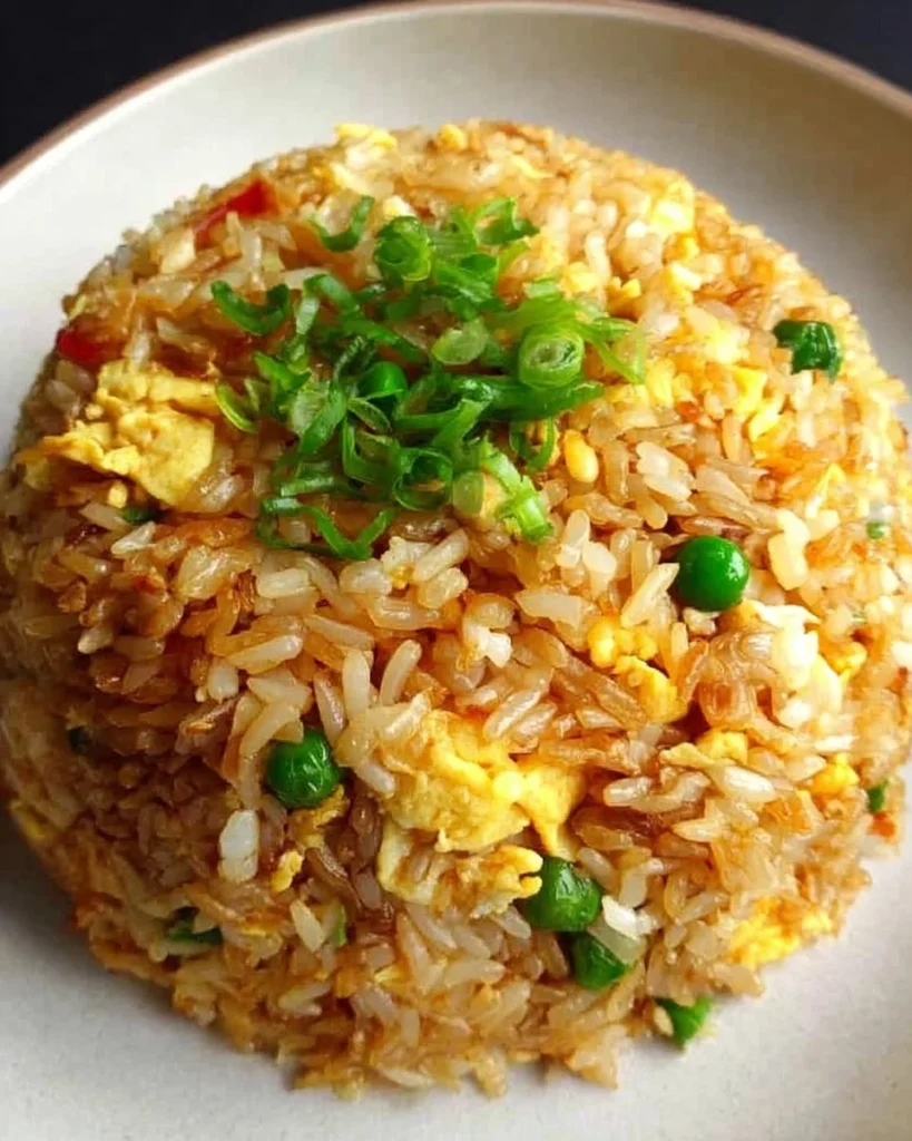 Delicious quick homemade egg fried rice served in a bowl.