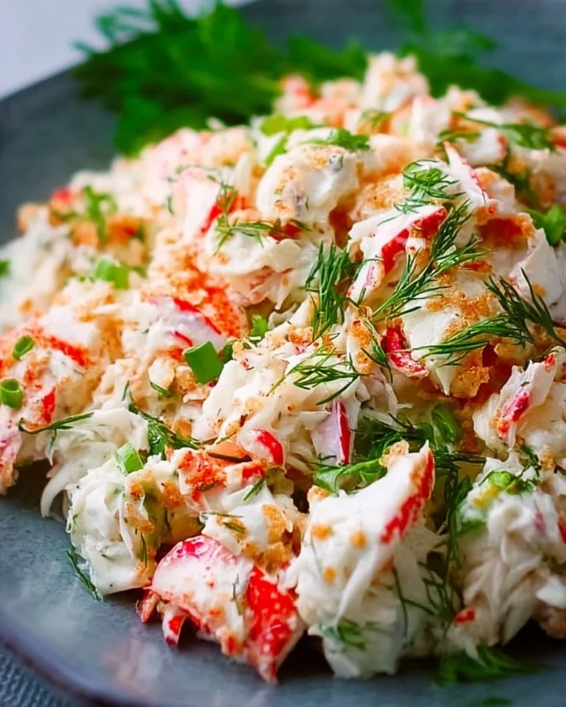 Quick crab salad served in a bowl with fresh ingredients and garnishes.