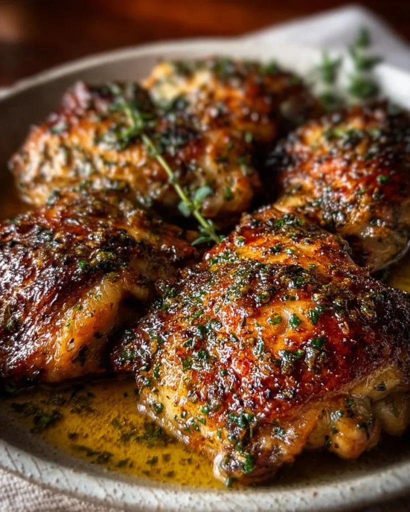 Crispy and tender Ranch Chicken Thighs garnished with herbs
