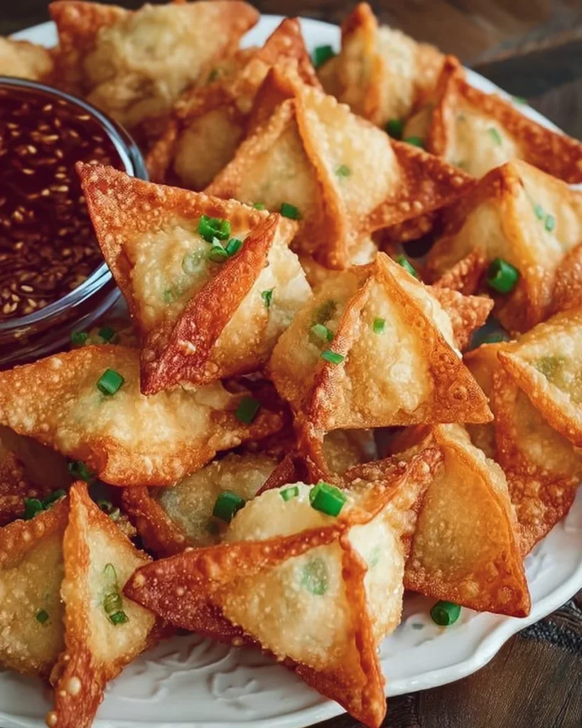 Deliciously crispy crab rangoon served with dipping sauce