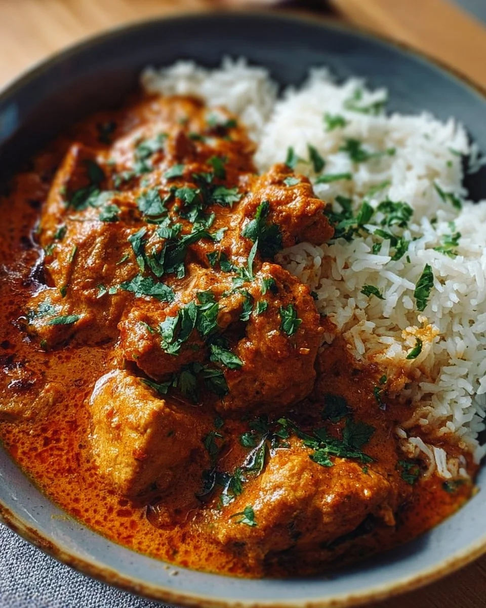 Slow Cooker Indian Butter Chicken in a creamy tomato sauce with spices