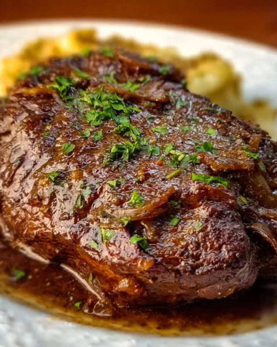 Delicious Slow Cooker Mississippi Ribeye Steaks ready to serve