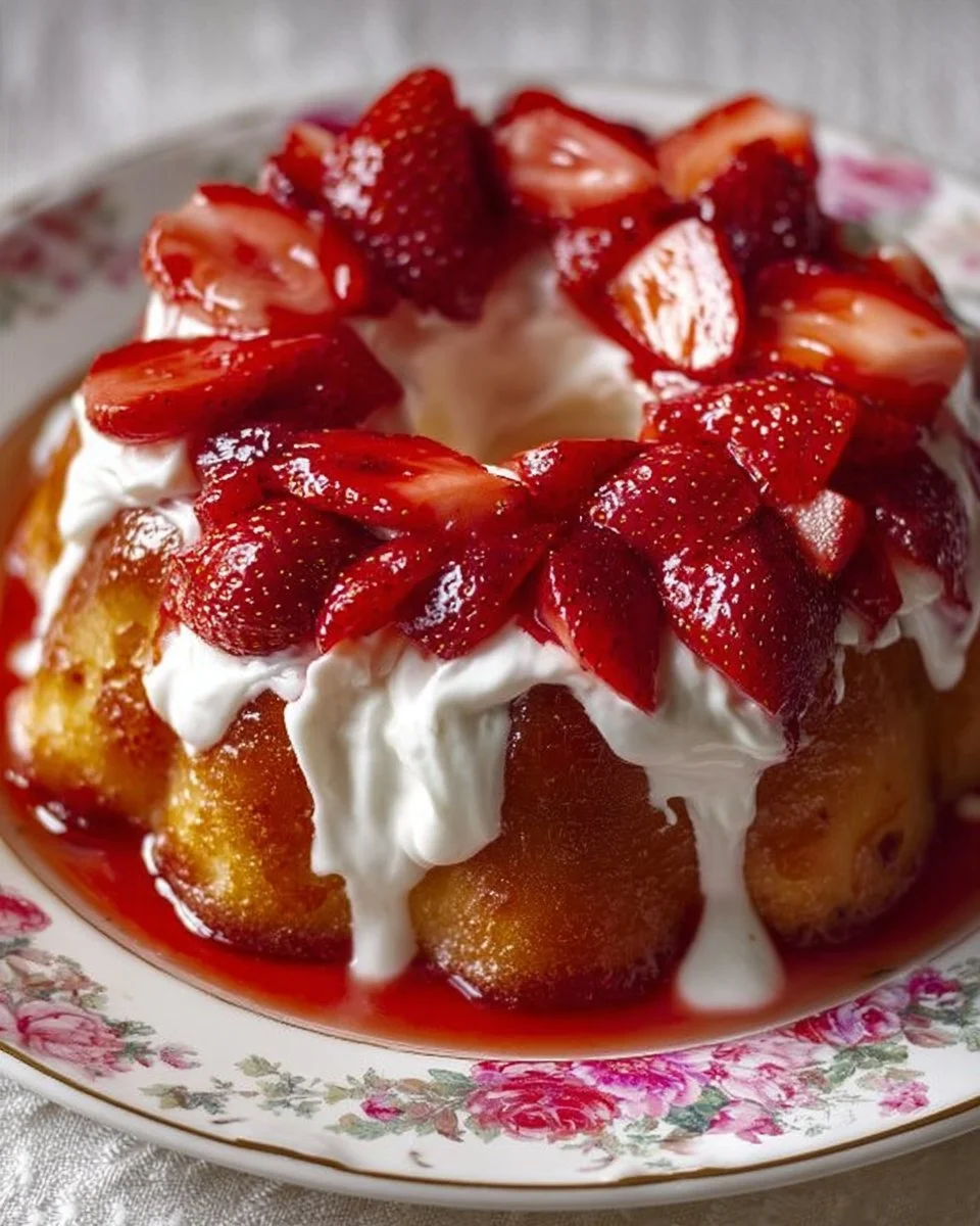 Southern strawberry punch bowl cake served in a large bowl