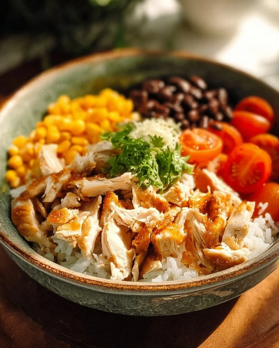 Delicious Southwest Chicken Rice Bowl with grilled chicken and fresh toppings