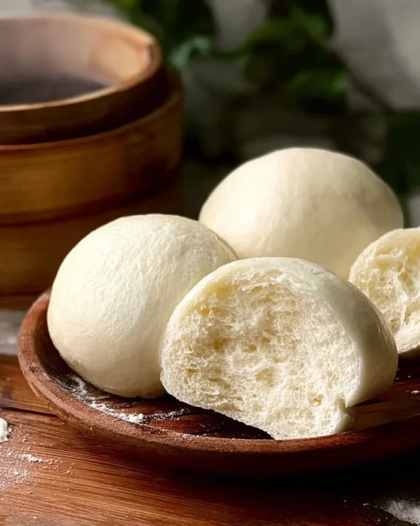 Delicious steamed buns (mantou) served on a plate, showcasing their fluffy texture.
