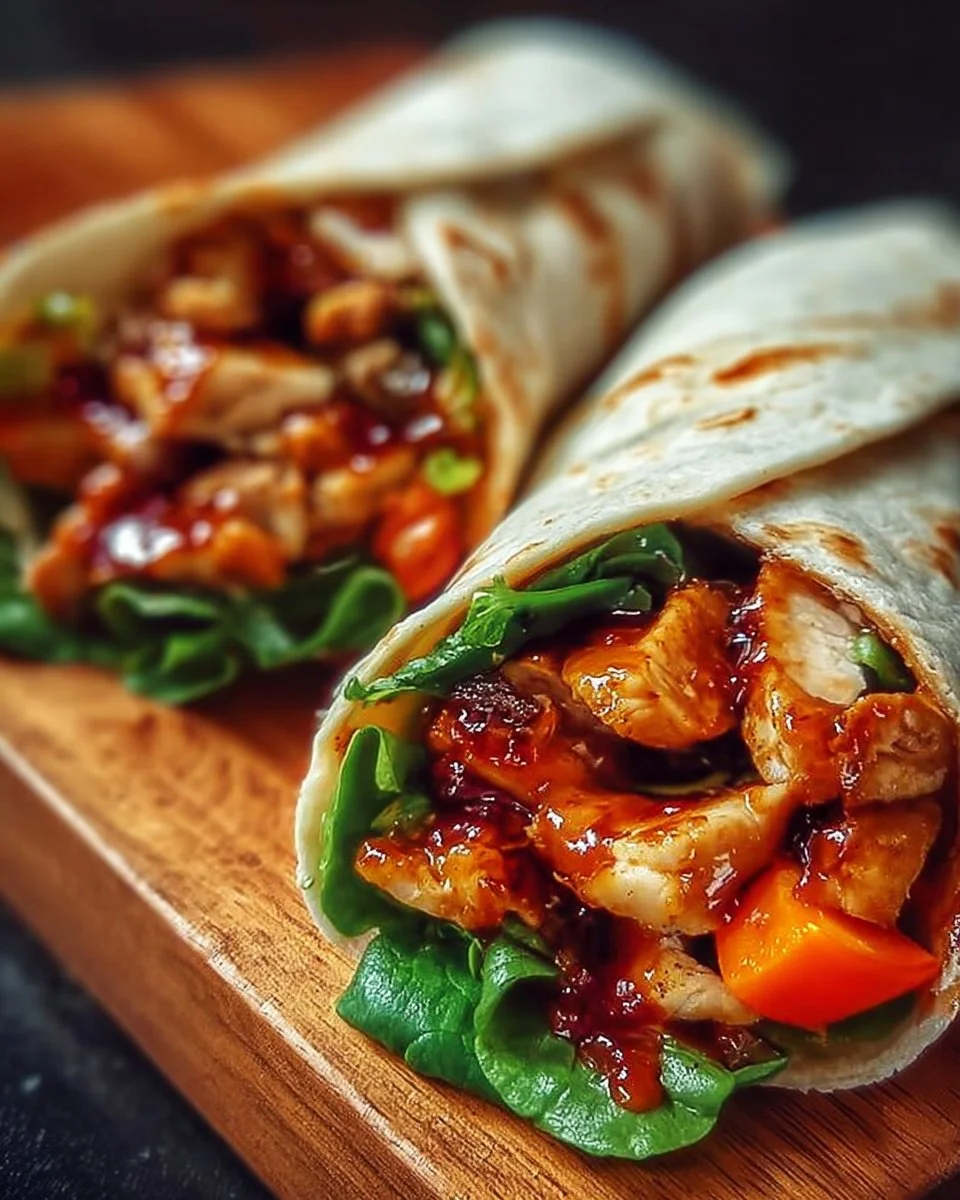 Sweet Chili Chicken Wrap on a plate with fresh veggies and dipping sauce