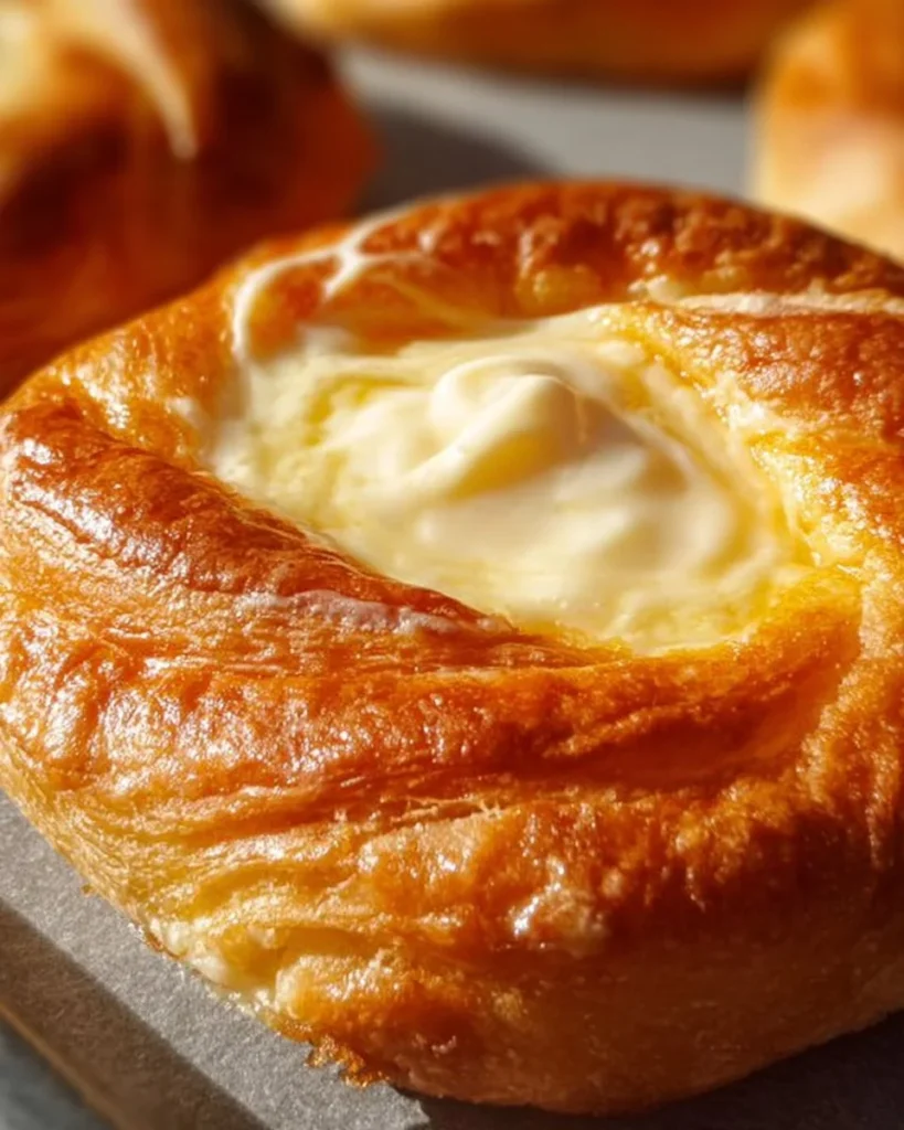 Delicious tray of freshly baked cheese danishes with golden pastry
