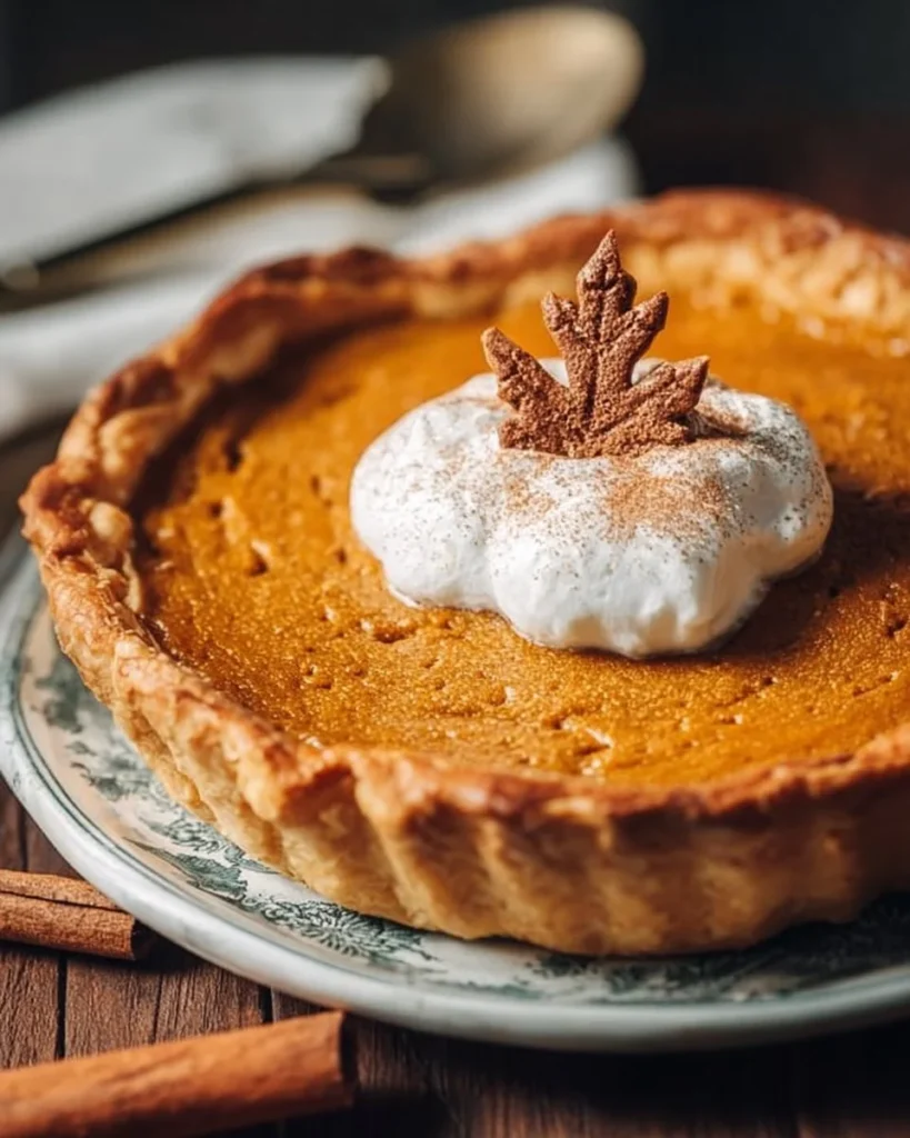 Delicious homemade pumpkin custard pie ready to serve at a fall gathering