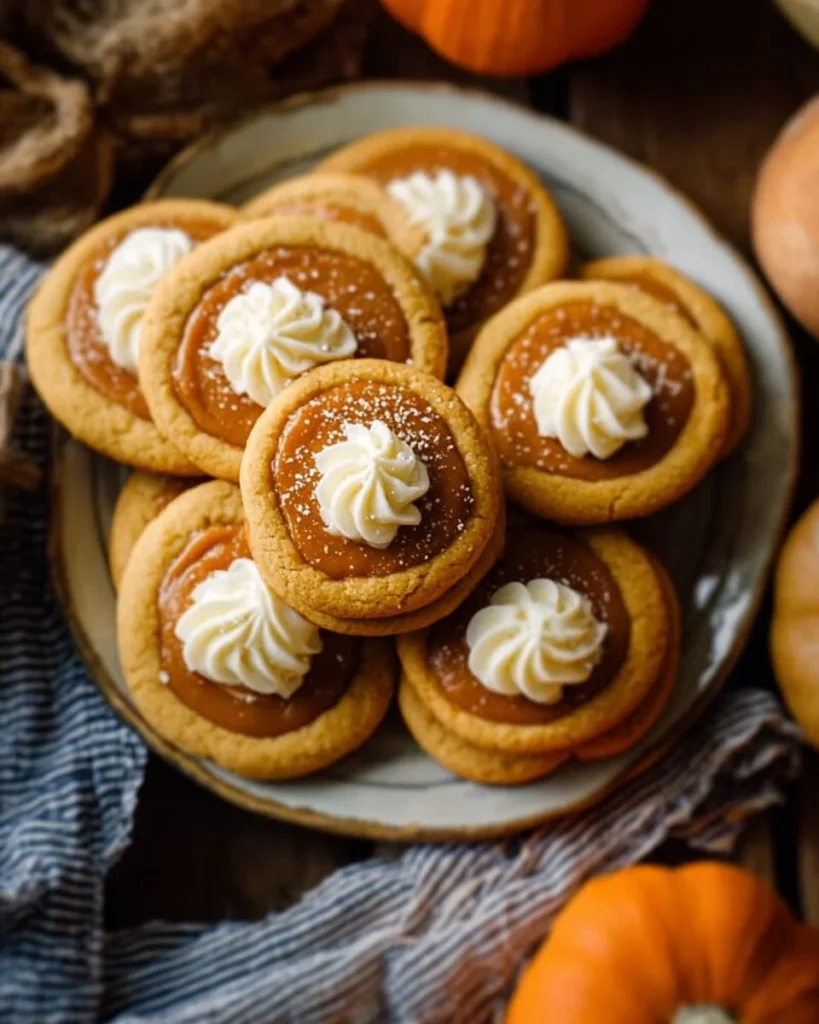 Delicious pumpkin pie cookies arranged on a plate, perfect for fall baking.