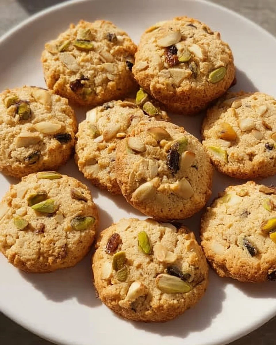Freshly baked chewy pistachio cookies on a plate