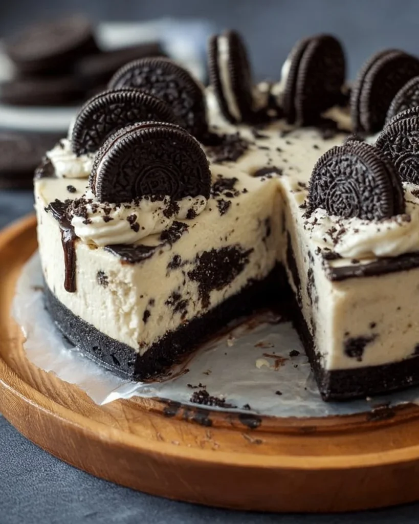 Delicious Ultimate Oreo Cookies and Cream Cheesecake slice