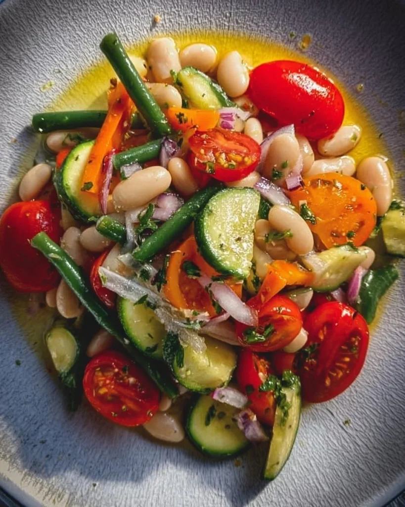 Delicious white bean salad with fresh summer vegetables