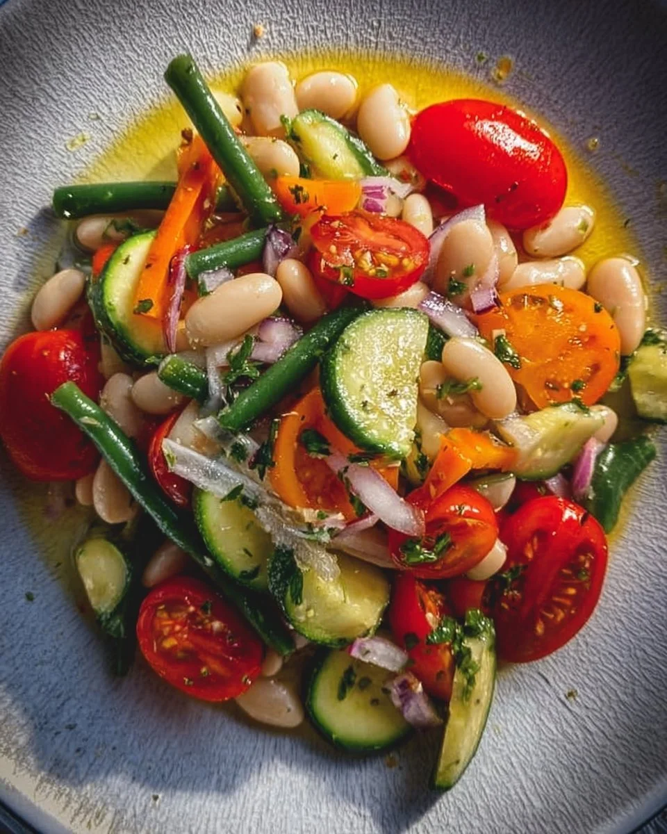 Delicious white bean salad with fresh summer vegetables