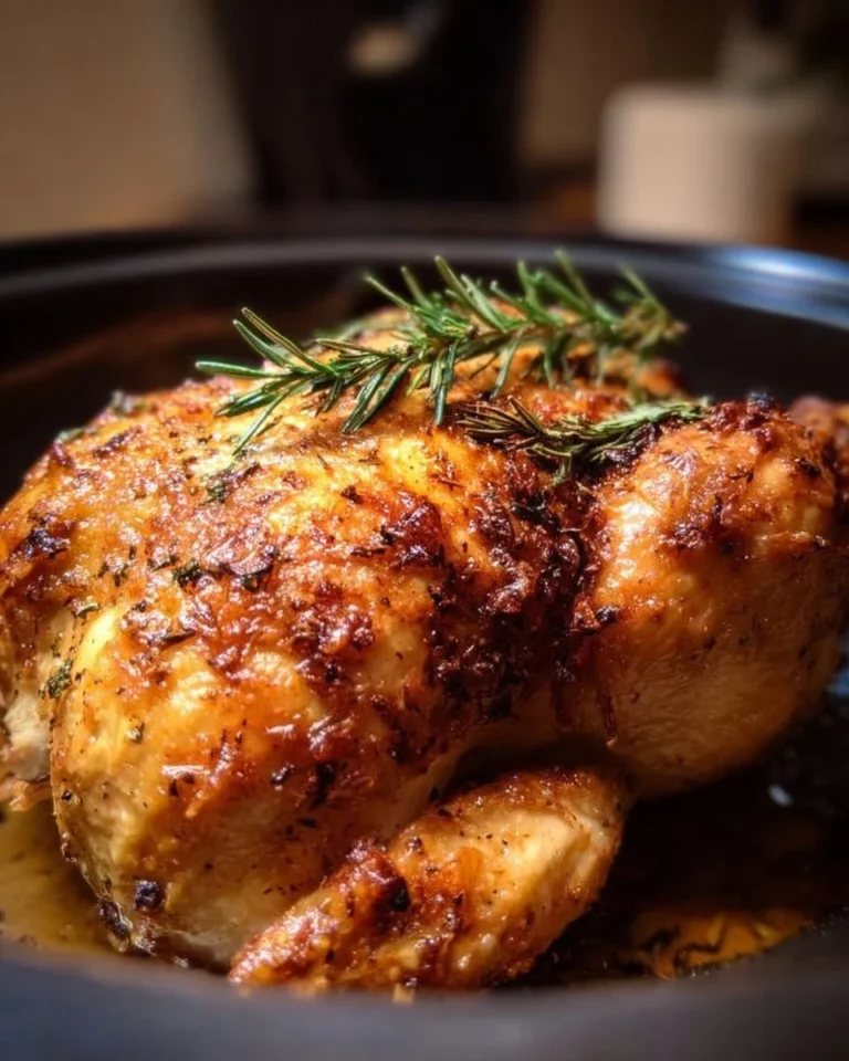 Whole chicken cooked in a Crockpot, ready to serve with vegetables