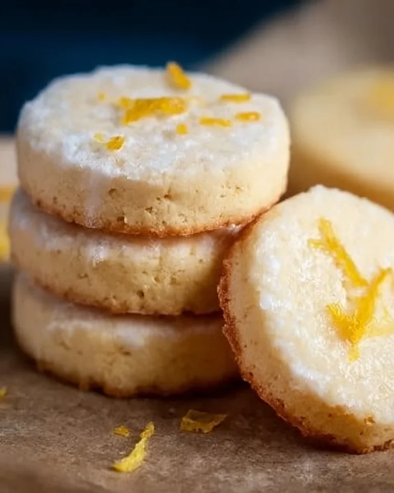 Zesty lemon shortbread cookies arranged on a plate