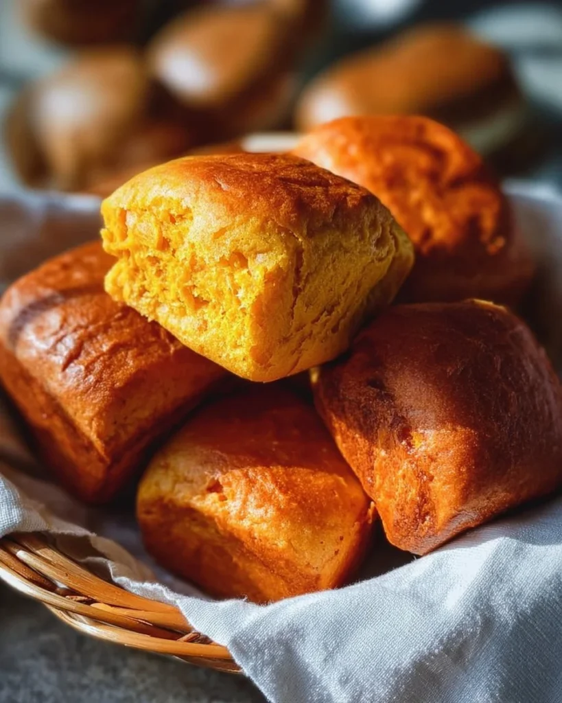 Delicious 2 ingredient sweet potato rolls freshly baked on a wooden table.