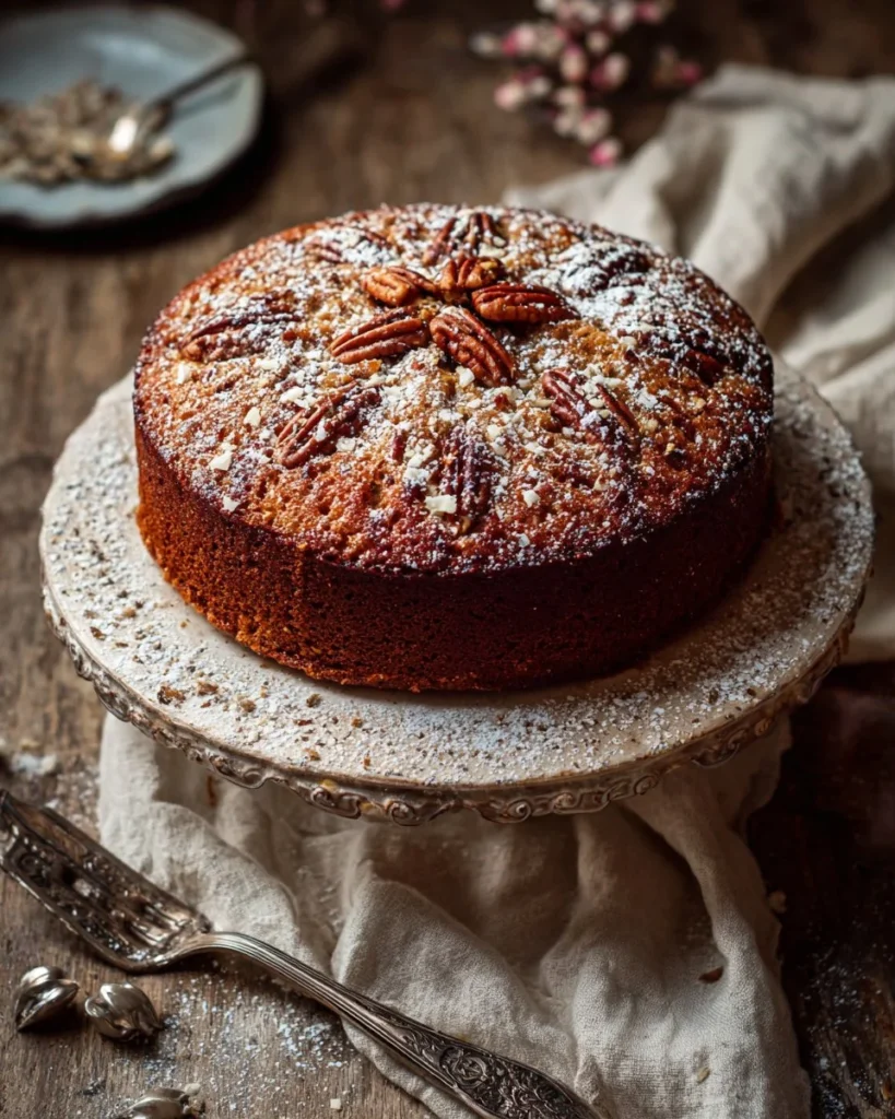 Slice of Applesauce Spice Coffee Cake topped with cinnamon and served on a plate