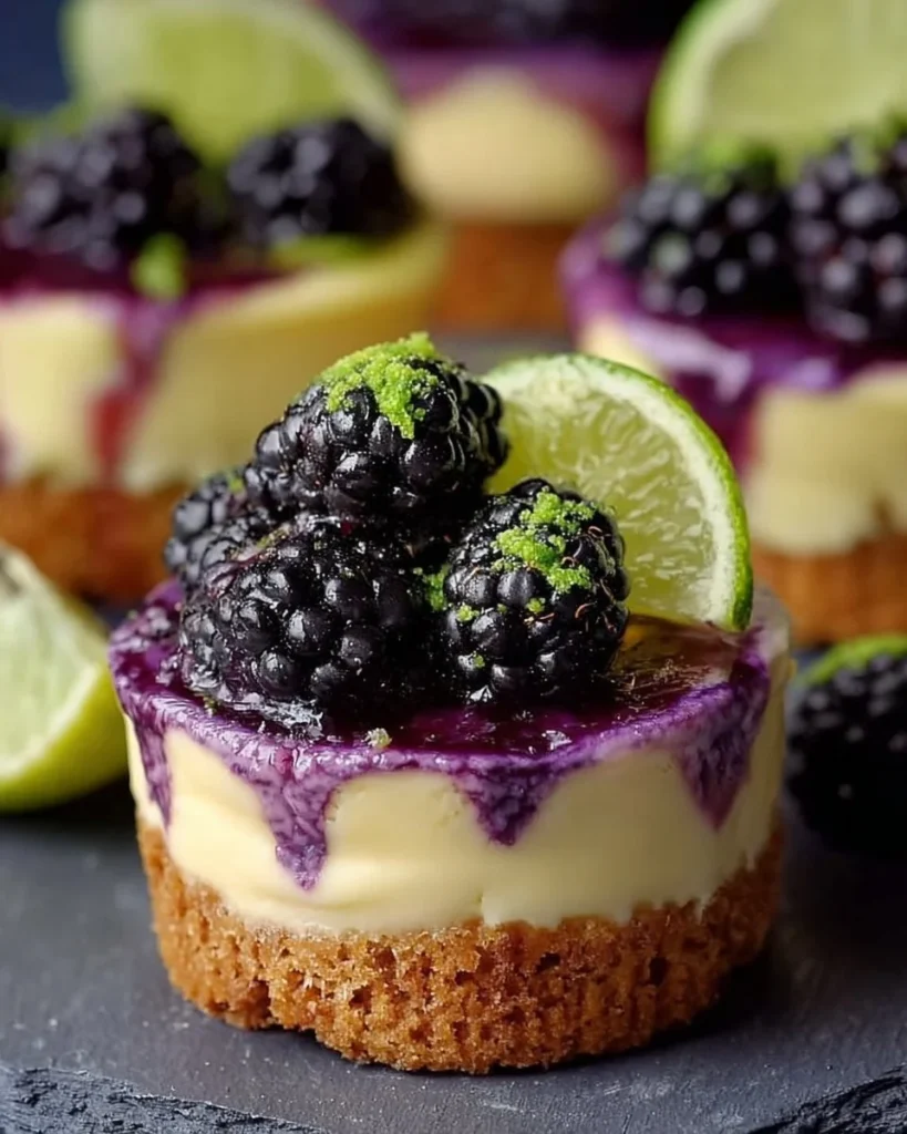 Blackberry Lime Cheesecake Cupcakes topped with fresh blackberries